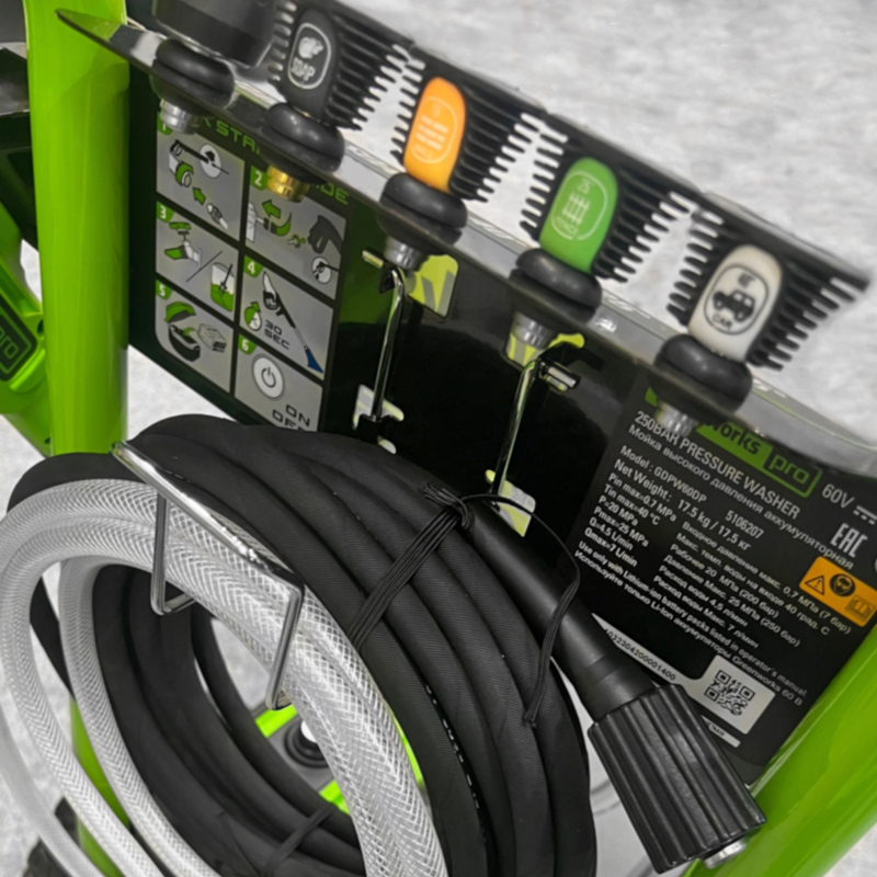 Автомойка GREENWORKS GDPW60DP 60V (без АКБ и ЗУ), 1.8 кВт, 250 бар, Зеленый вариант - 8